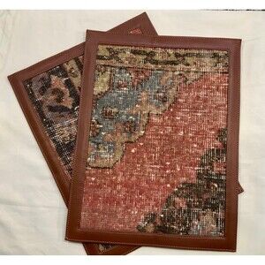 The Elevated Abode Leather-Trimmed Woven Placemats - Set of 2 (NEW)